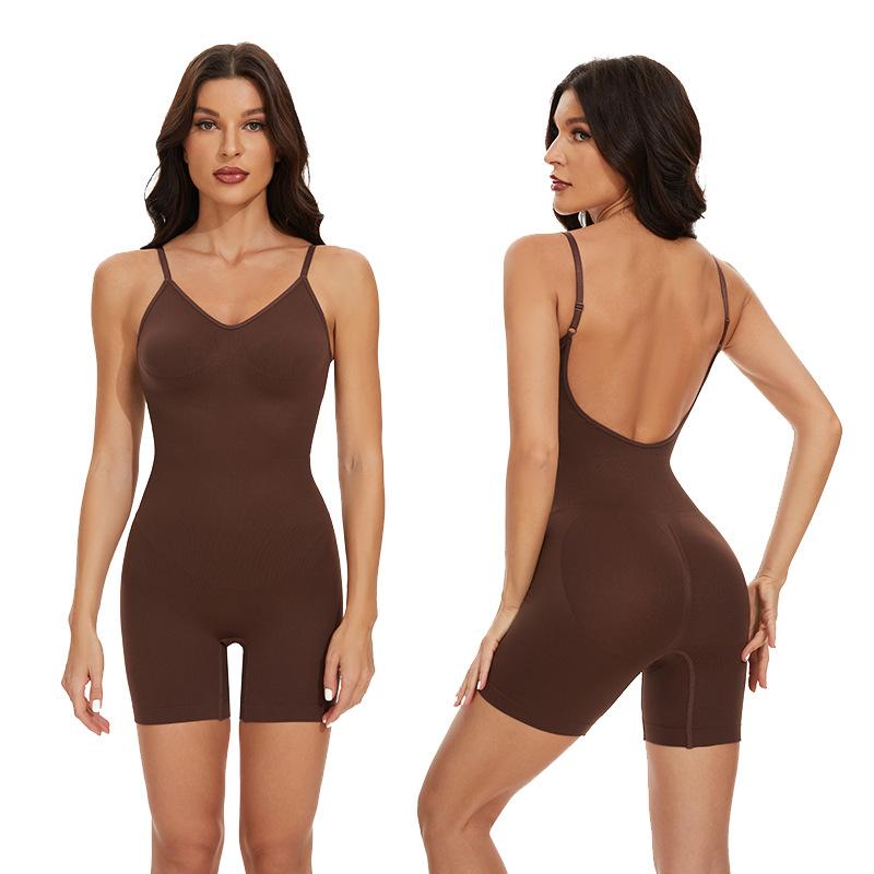 Seamless Yoga Postpartum Hip Lifting, Body Shaping, Abdominal Compression, Exposed Back One-piece Flat Corner Body Shaping Garment