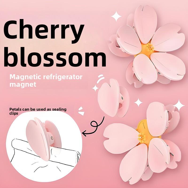 1pcs Kitchen Magnetic Cherry Blossoms Clips Ziplock Refrigerator Message Notes Strip Magnet Sticker Photo Home Sealing Clip