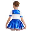 Costum de marinar pentru fete Bloc de culori Patchwork Luciu metalic Gât rotund Mânecă scurtă Cravată detașabilă Rochie bufantă