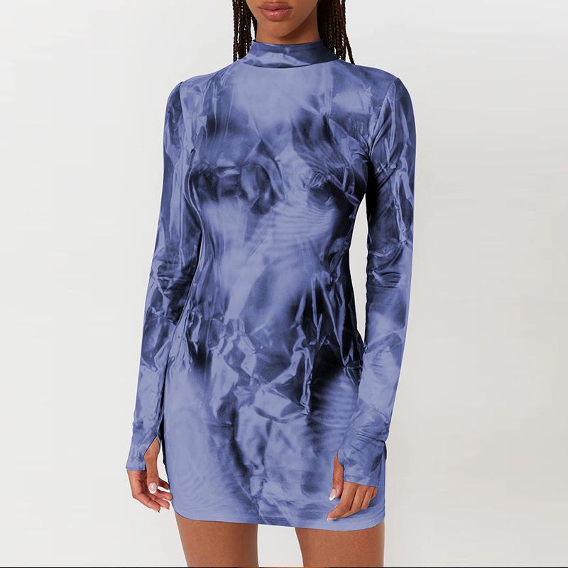 2024 Autumn/Winter Fashion: European & American Women's Slim Fit Long Sleeve Round Neck Dress with Print Design