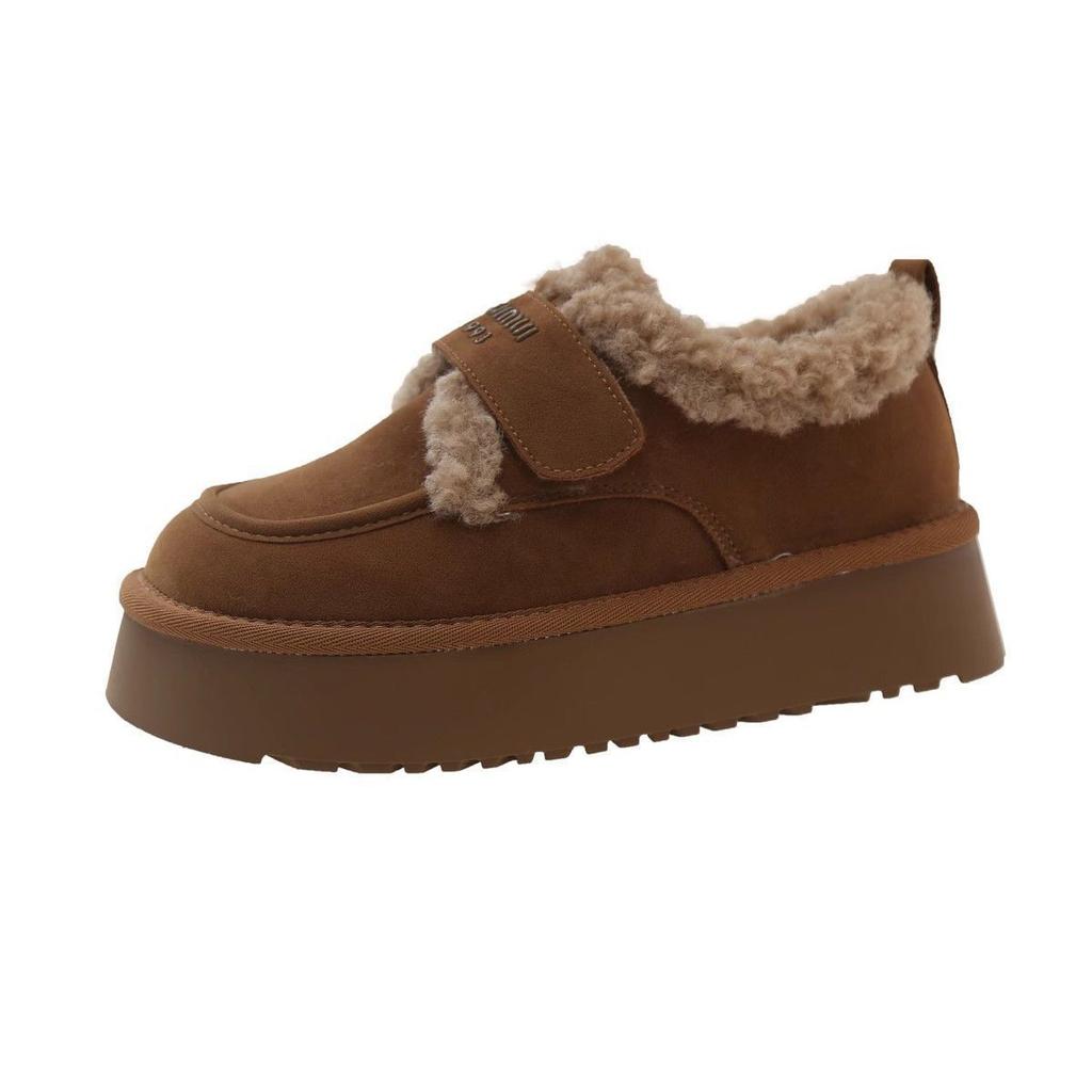 Thick-soled snow boots, new winter piled and thickened warm Birkenstock fluffy shoes, Velcro bread cotton shoes