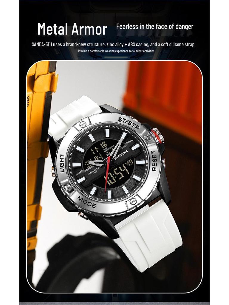 SANDA Multifunctional Outdoor Waterproof Watch with Three-Time Zone and Calendar Features for Students