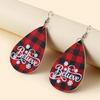 European & American Christmas Plaid Leather Earrings with Letter Print - Double-Sided PU Design.