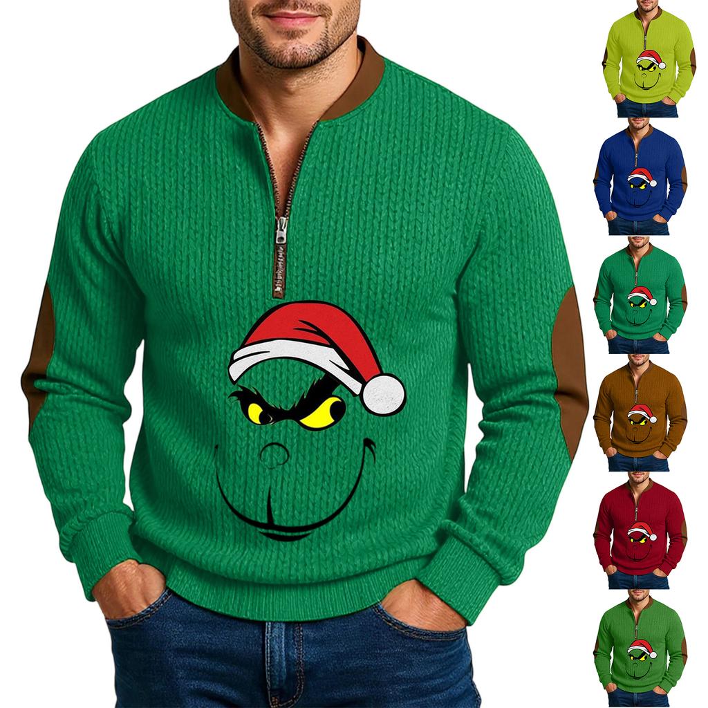 Christmas Men's Outdoor Zipper Long Sleeved Casual Top Sweatshirt
