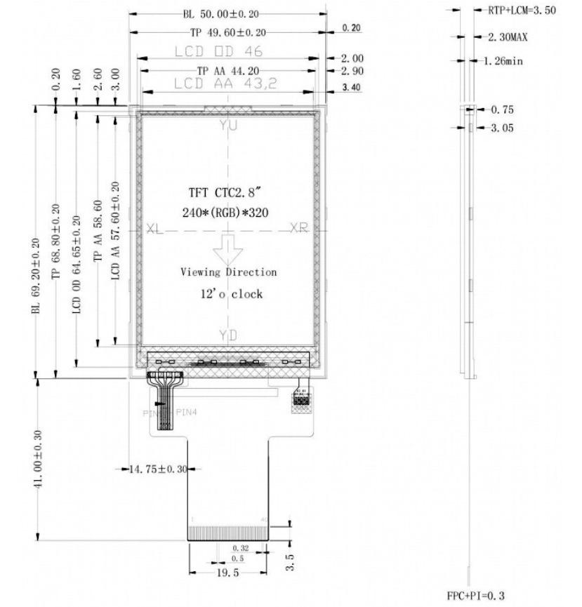 2.8-inch IPS LCD TFT Display, 240x320 Resolution, 40-Pin Connector for Smart Home.