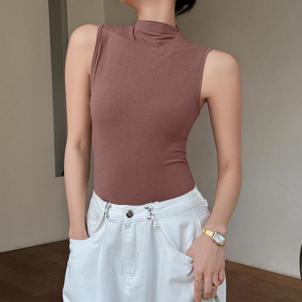 Ensemble Petit Gilet en Coton pour Femme Col Mi-Haut avec Haut Bas Sans Manches