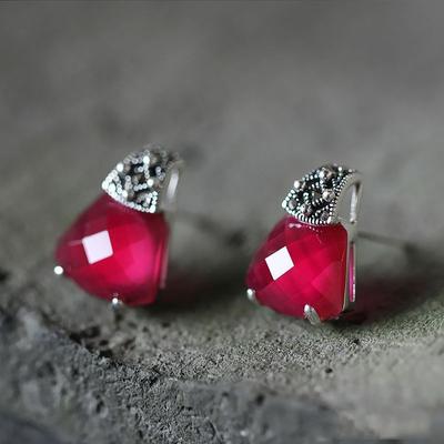Pendientes Clásicos de Rubí de Botón Exquisitos y de Alta Calidad con Corte de Gema Roja para Mujer Modernos Nuevos en Joyería de Fiesta Regalo