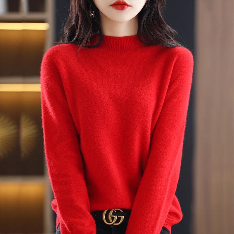 Women's High Neck Wool Sweater - Seamless, Solid Color, Warm Base Layer for Casual or Commuter Wear in Autumn and Winter