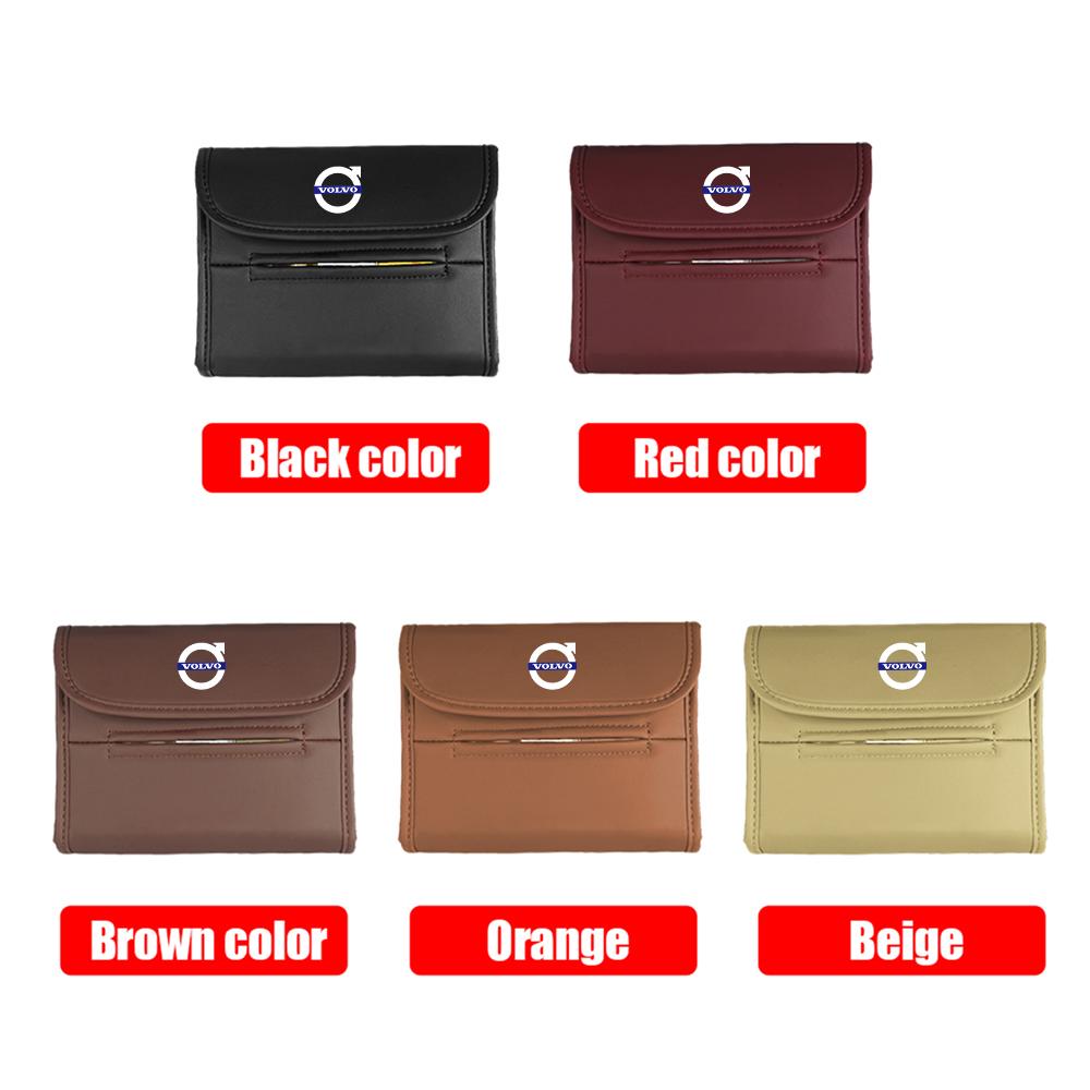 Leather Car Tissue Box Car Center Console Seat Back Tissue Box Hanging Storage Box For Volvo Rdesign XC60 XC90 V40 V50 V60 AWD