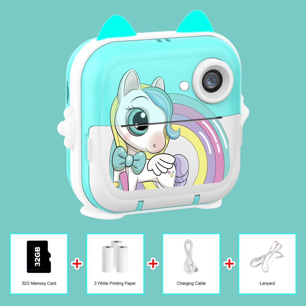 MISIRUN Kids Camera Instant Print Boys Girls Gift Children Digital Video Camera Photo Thermal Printing 32G Card Educational Toys
