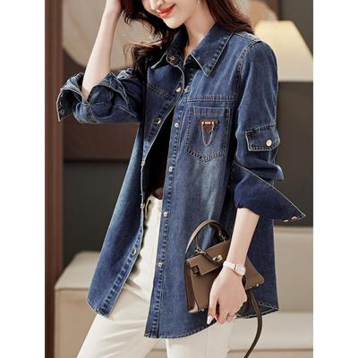 Damen Jeanshemd Frühling Herbst Lässig Stilvoll Layering Top Slim Fit Junge Mutter Modejacke