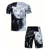 Men's Comfortable Casual Tiger Printed Round Neck Short Sleeve T-Shirt And Shorts Set