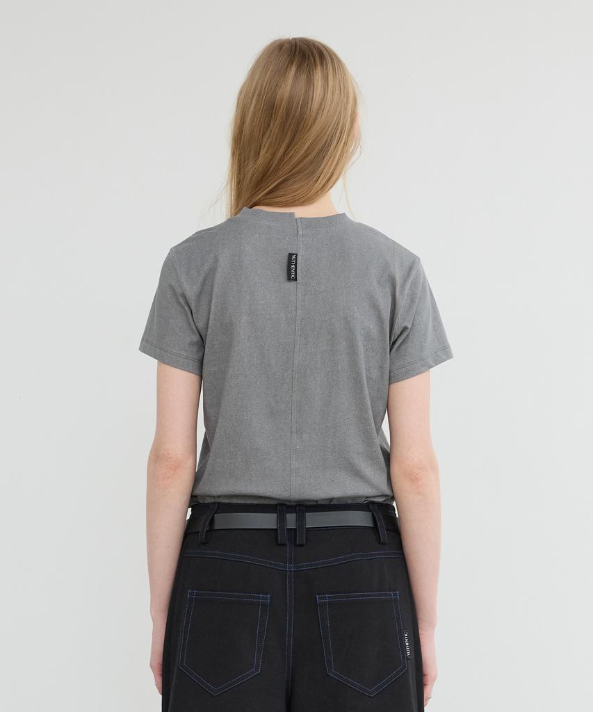 Yusentig Back Cut-Out Graphic Short Sleeve T-Shirt Gray Aw5Me43112