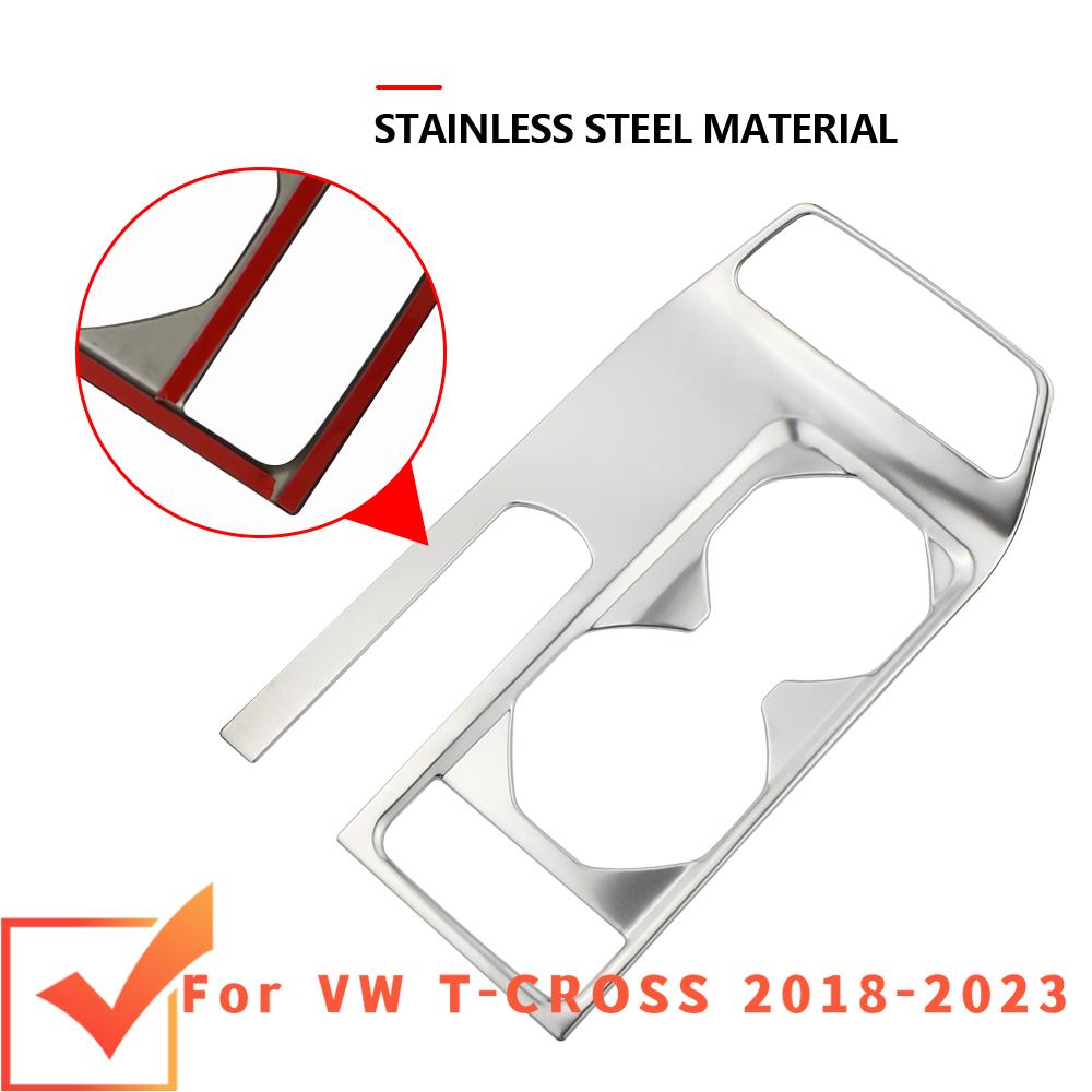 For Volkswagen VW T-Cross 2018-2026 2026 2026 LHD Center Water Cup Holder Panel Decorative Frame Cover Trim Sticker Steel Acc.
