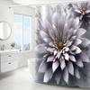 1pc White Floral Print Shower Curtain, Polyester Fabric, Machine Washable, Suitable for Bathroom Decoration