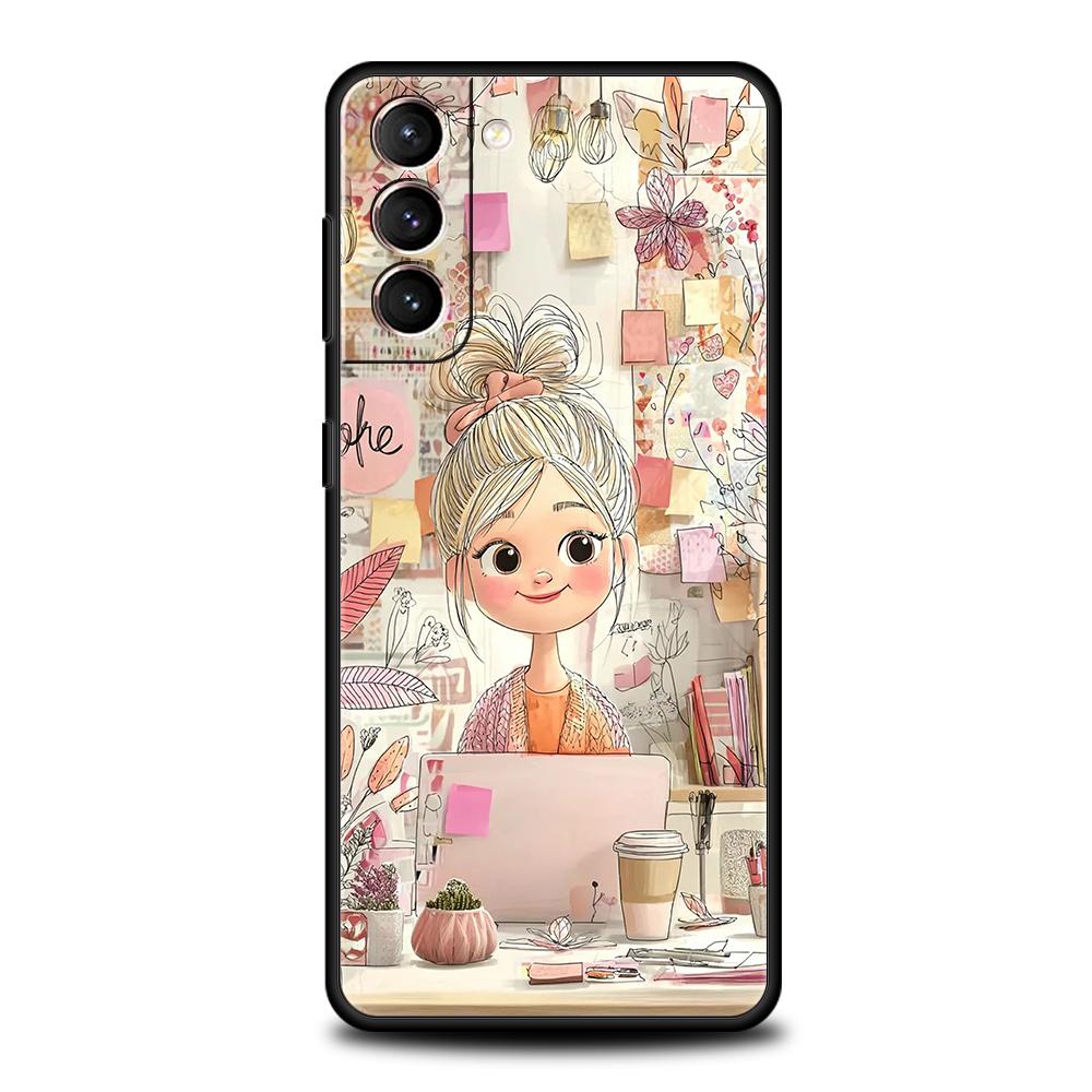Telefoonhoesje Cover voor Samsung Galaxy S25 Edge S24 S23 S22 S20 S21 FE Ultra S10 S10E Plus 5G Zachte TPU Capas Cartoon Meisje Funda Tas