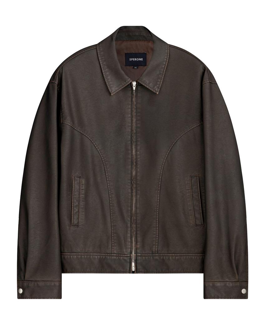 Sperone Oversized Curved Blouson Jacket (Brown)