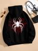 Men Gothic Spider Sports Hoodie Red Web White Spider Graphic Loose Casual Pullover Street Sweatshirt Autumn Winter