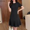 ZANZEA Women Casual Round Neck Solid Color Short Sleeve Dress