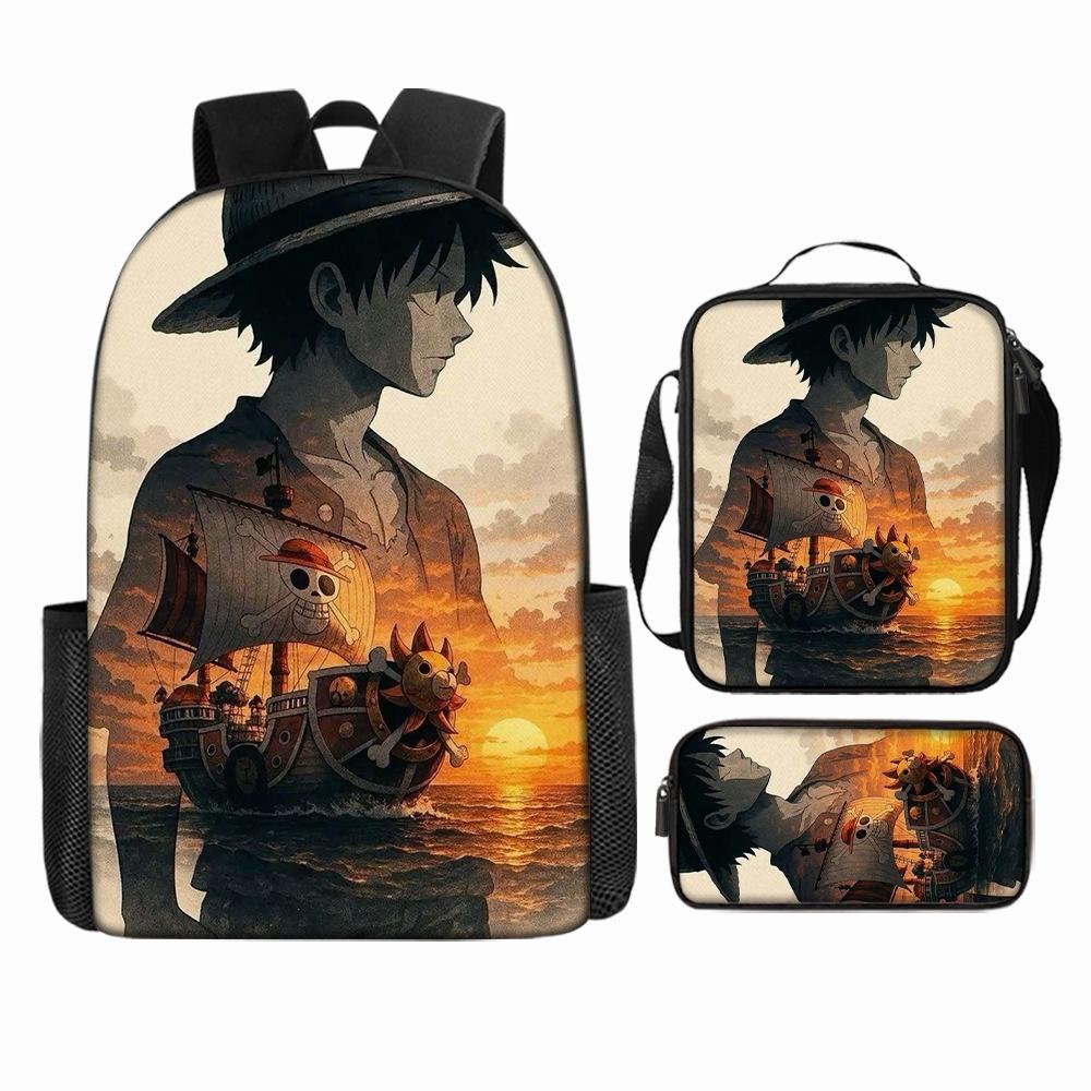Anime Rucksack Set One Piece Naruto Schultasche für Jungen Schüler Laptop Rucksack Umhängetasche Federmäppchen 3-teilig Große Kapazität Wasserdicht