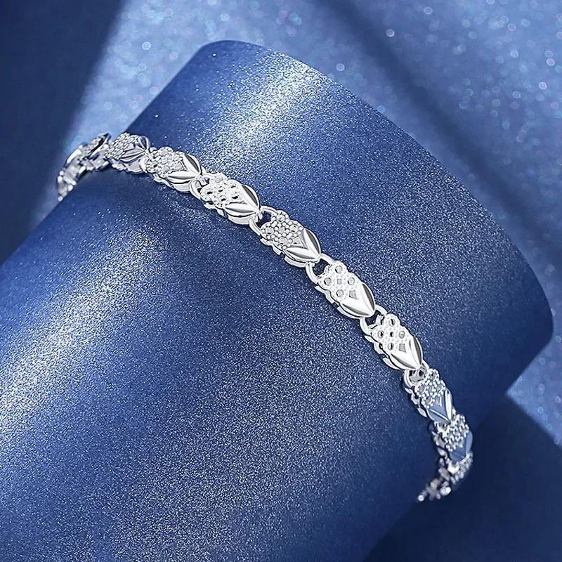 925 Silver Heart Bracelet for Women Elegant Adjustable Romantic Jewelry Gift Set for Party Wedding Anniversary