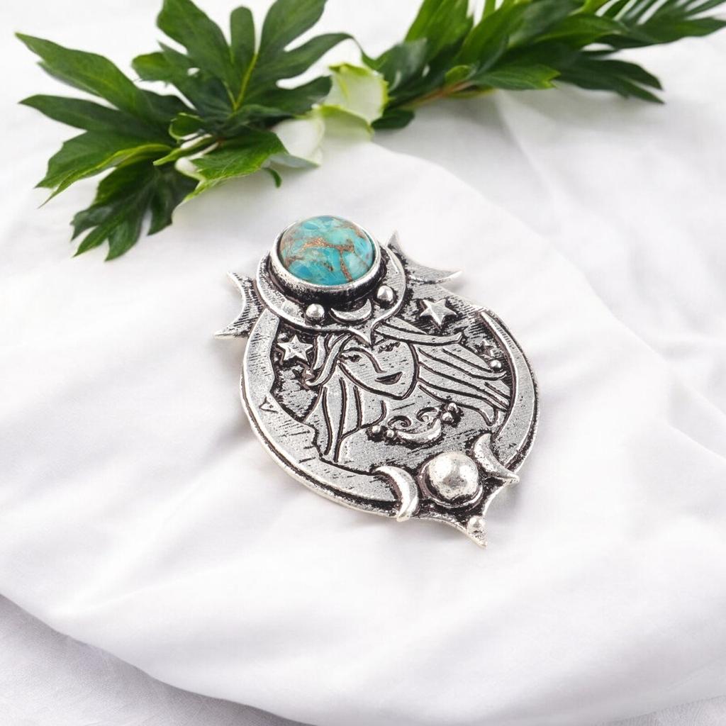 Pendente in Argento Ossidato 925 con Gemma Turchese Rame Naturale Blu 1.63" CP-22-46