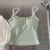 Women Sling Vest Pure Color Lace Splicing Bottom Tops with Built-in Chest Pad Soft Stretchy Camisole Work Party Vacation Wear