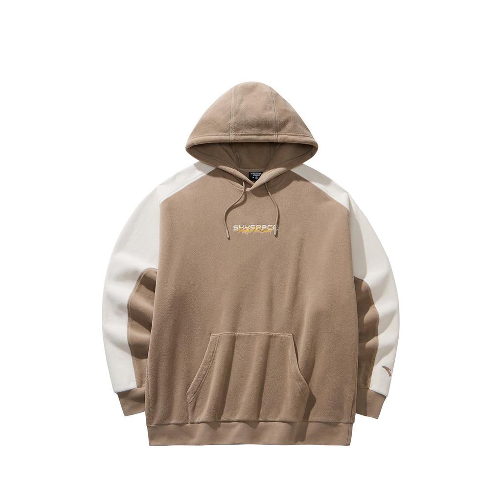 Anta Unisex Color-Blocked Hooded Knit Sweatshirt Light Brown/White 972541705-2