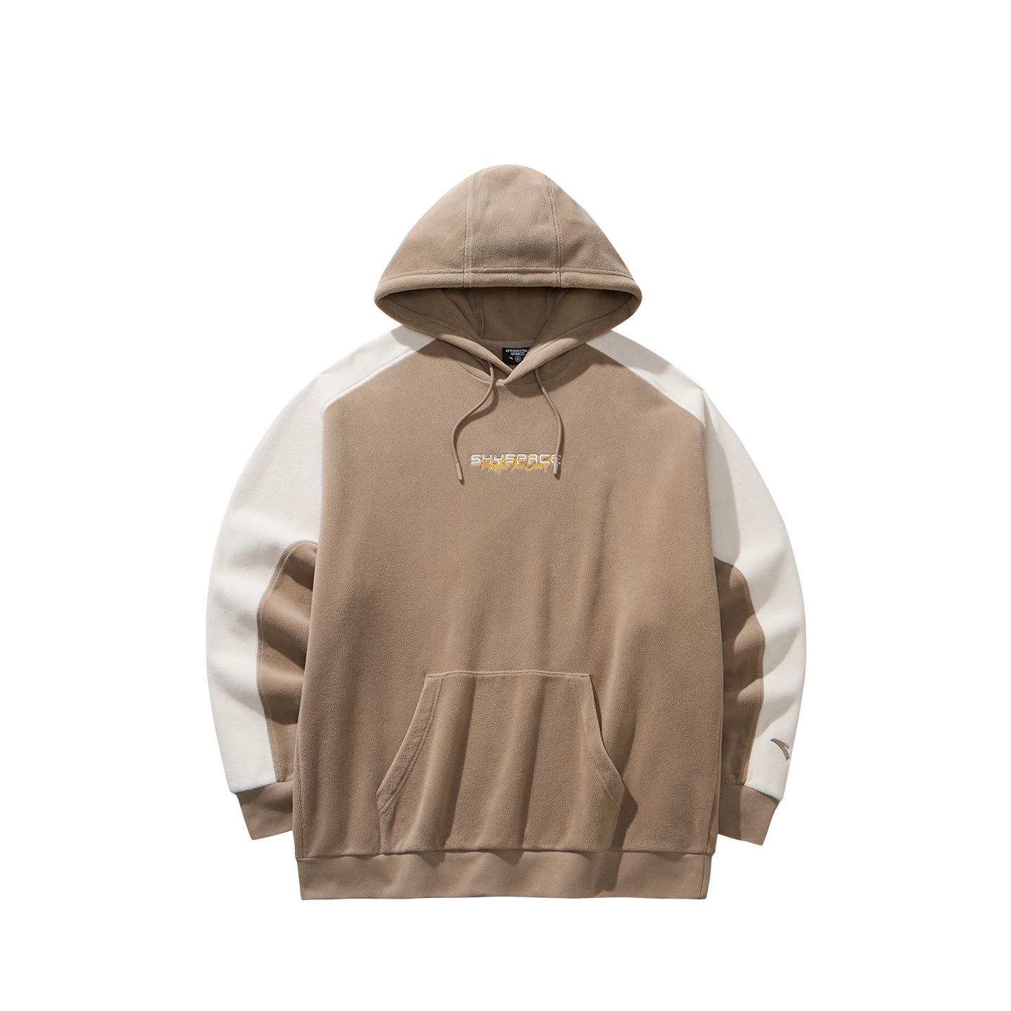 ANTA Unisex Color-Blocked Hooded Knit Sweatshirt Light Brown/White 972541705-2 S