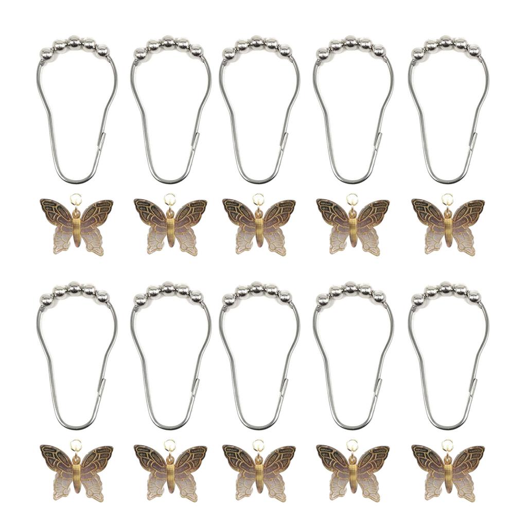 10Pcs Colorful Acrylic Butterfly Shower Curtain Rings Rusts Resistant Decorative Curtain Hooks for Bathroom Accessories