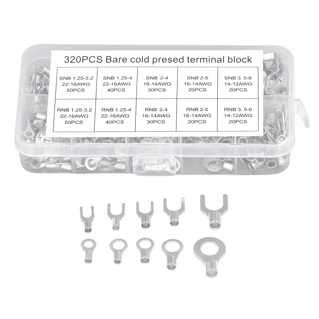 320Pcs Ring Terminal Fork Connector Kit Non Insulated Wire Lugs Battery Cable Terminals Electric Cop