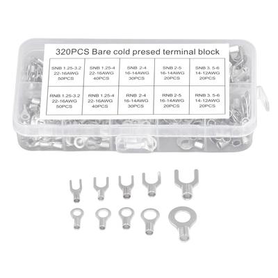 320Pcs Ring Terminal Fork Connector Kit Non Insulated Wire Lugs Battery Cable Terminals Electric Copper Crimp Fork Round