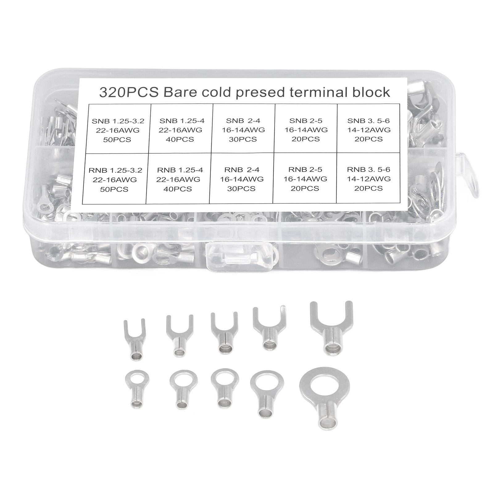 

320Pcs Ring Terminal Fork Connector Kit Non Insulated Wire Lugs Battery Cable Terminals Electric Cop