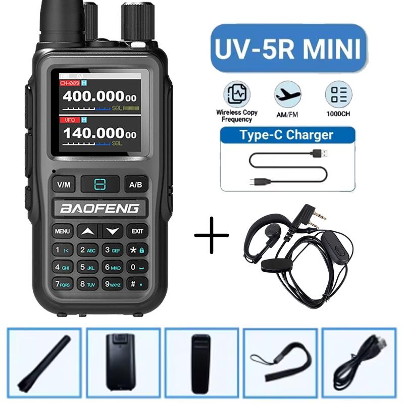 Baofeng 5R Mini Walkie Talkie Dual PTT Bluetooth APP Programming Grey Black Multi Band AM Wireless Copy Frequency Two Way Radios
