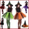 Costume da Strega di Halloween per Donna Adulta Gonna Tutù in Tulle con Cappello da Strega Calze a Righe Set da Strega Fantasia per Festa in Maschera