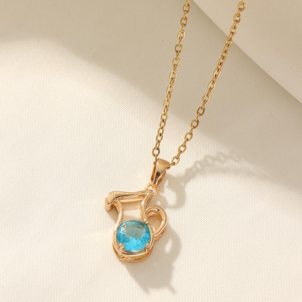 Fashion 12 Constellations Zirconia Pendant Necklaces for Women Sparkling Golden Stainless Steel Necklace Jewelry