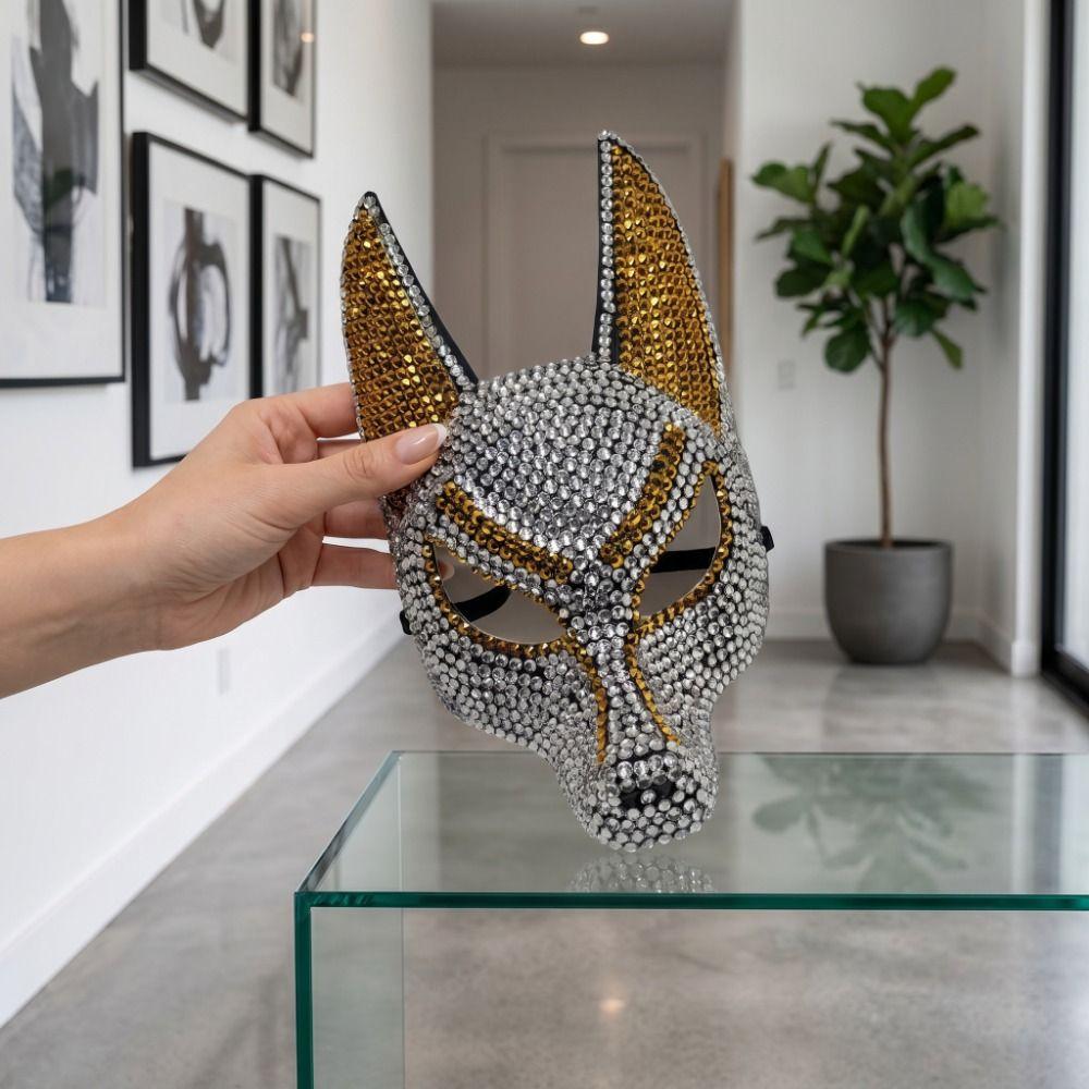Creative Shiny Zircon Rhinestone Mask Luxury Design Decorations Halloween Mask Dress Up Props Elegant Anubis Mask Halloween