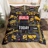 Truck Excavator King Queen Duvet Cover Yellow Tractor Bedding Set For Kids Boys Girls Cartoon Car Transporter 2/3pcs Quilt Cover