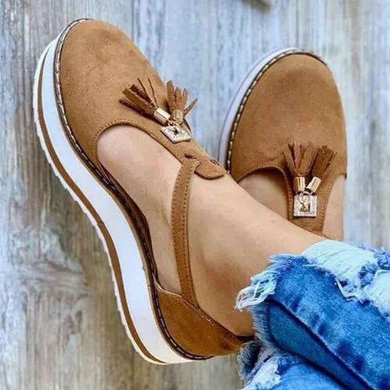 Elegant Women Tassel Round Toe Shoes Casual Flats With T-strap Gladiator Design