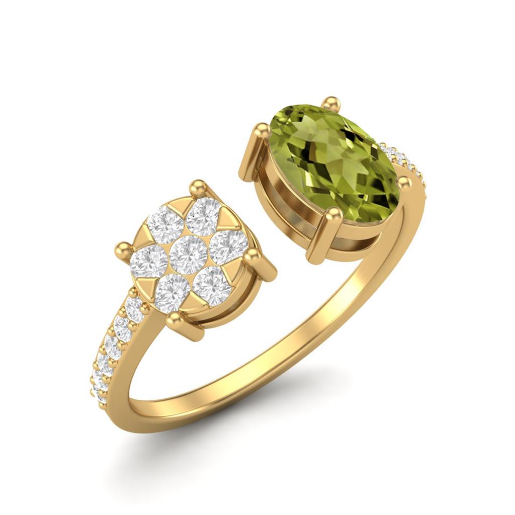 1.39 Ctw Oval Peridot 925 Sterling Silver Gold Vermeil Front Open Adjustable Women Wedding Ring