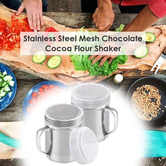 Pulverstreuer aus Edelstahl, feines Sieb, Zucker-Zimt-Spender mit Griff und dicht schließendem Deckel, spülmaschinenfest, Mehl-Sieb für Backen, Kaffee & Dessert