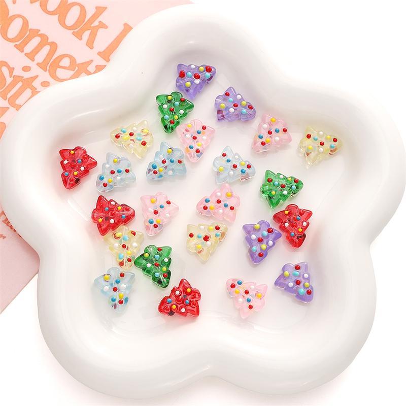 [15X16mm] Hand-painted Christmas Tree Beads Glass Christmas Tree Beads DIY Handmade Christmas Jewellery Accessories 1pc
