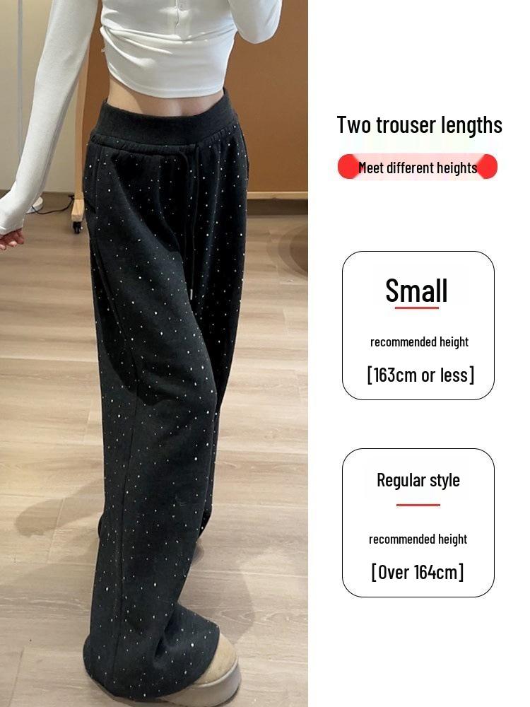Women's High Waist Black Sequin Wide-Leg Pants - Spring 2026, Plus Velvet, Petite Drape, Straight Leg, New Arrival