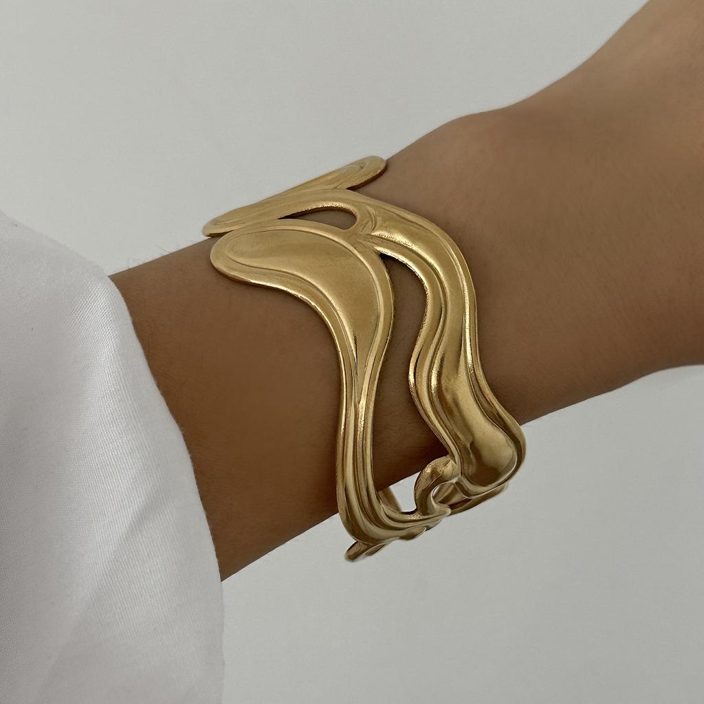 Vintage Stainless Steel Flower Heart Bracelet For Women Gold Color Irregular Geometric Cuff Bangles Bracelets Aesthetic Jewelry