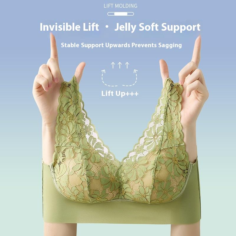 Damsexig spetsbehå med trådlös samlande väst Stor U-rygg Underkläder L-3XL