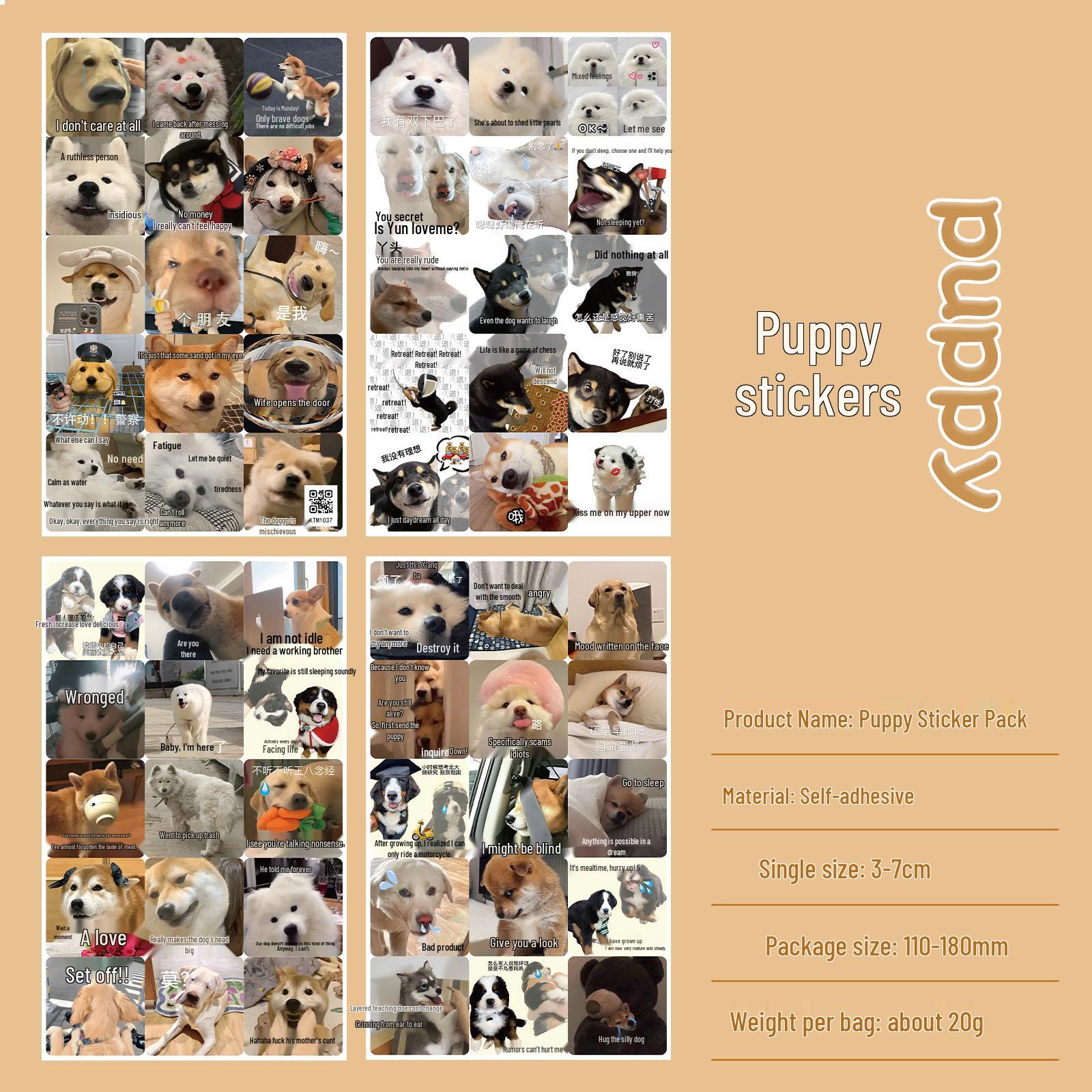 60 Sheets Cute Puppy Emoji Stickers for Phone Cases, Laptops, Diaries