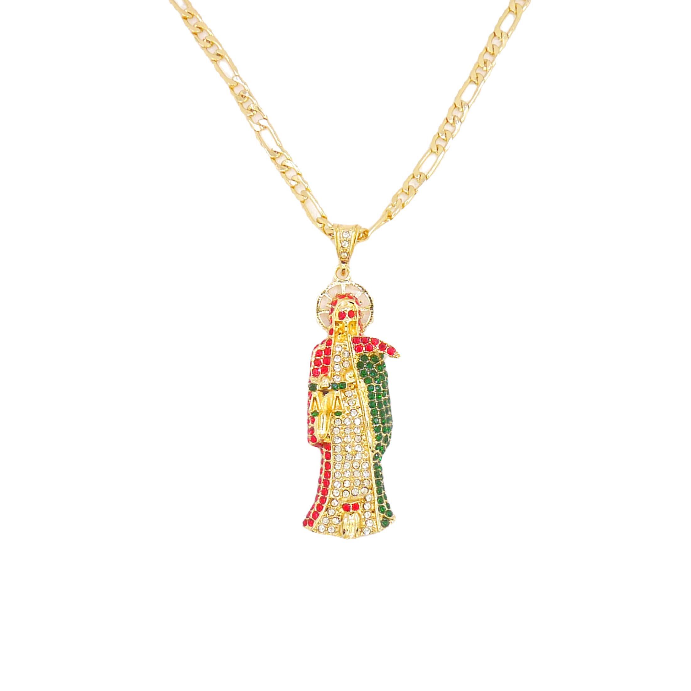 Figaro Chain Santisma Muerte Pendant Men s/Women s Santa Muerte Necklace