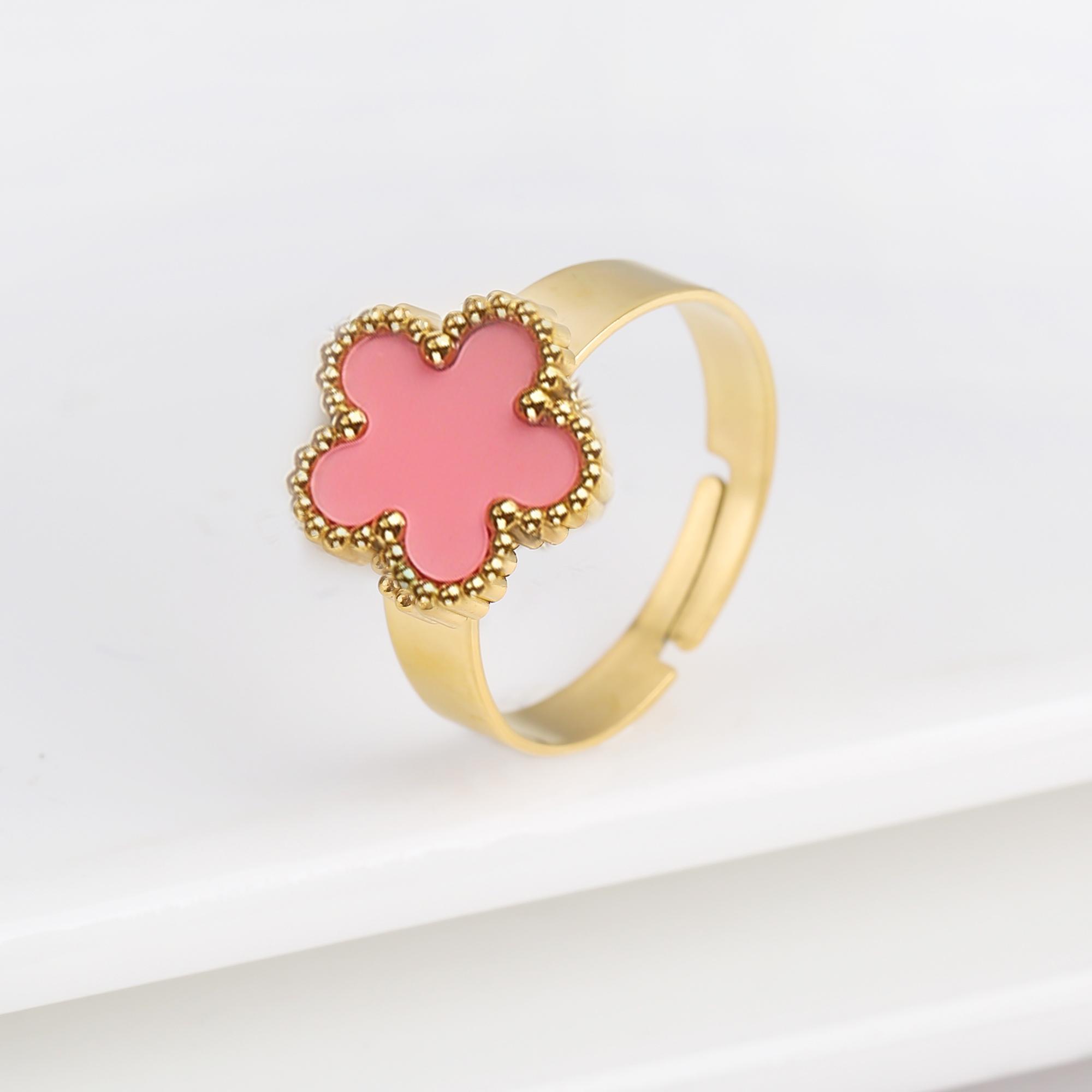 New Design Lucky Stainless Steel FIve Leaf Flower Bangle Ring Jewelry Set for Women Waterproof Fashion Jewelry Party Gift Clover