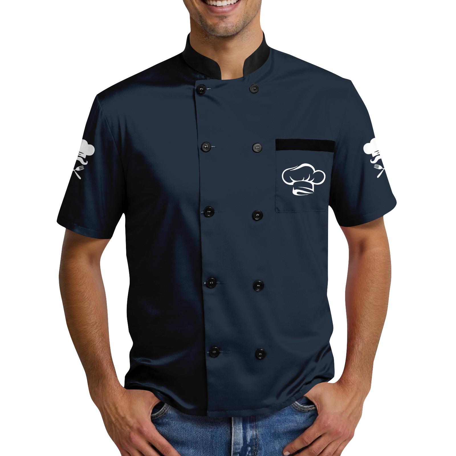 

Принт с изображением поварского колпака - мужское повседневное платье шеф-повара с коротким рукавом XXL тёмно-синий