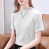 Lässiges, einfarbiges Kurzarm-T-Shirt mit Stehkragen für Damen